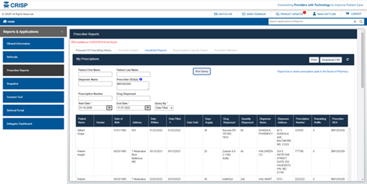Prescriber Reports Example Report Interface